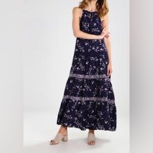 Gap Floral Halter Maxi Dress Tiered Boho Size S